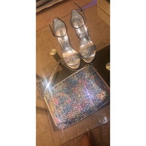 Aldo glitter heels w/matching clutch